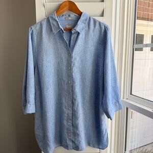 CHICO'S Shirt Size 3 or US 16/18 Blue Tunic 100% Linen Resort Cruise Vacation